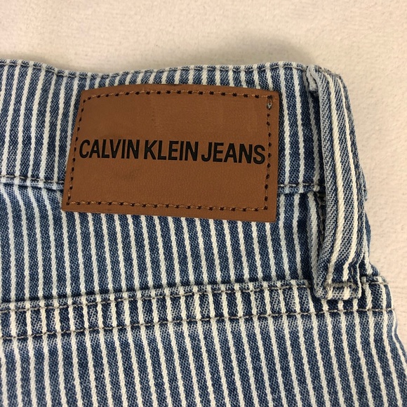 Calvin Klein Jeans High Rise Shorts Striped 6 Pockets Frayed Denim Curvy Blue - Picture 8 of 14